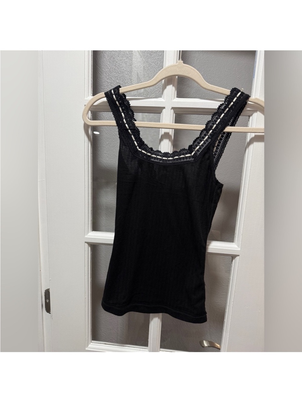 Free People Black Lace-Trim Ribbed Tank